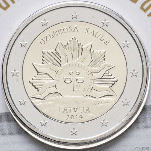 2 евро 2019 Латвия Восходящее Солнце UNC из ролла