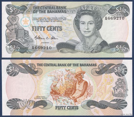 Багамские острова (Багамы), 50 центов 1984 г, P-42 (A, королева Елизавета II, ремесленница Сара Джонсон), UNC