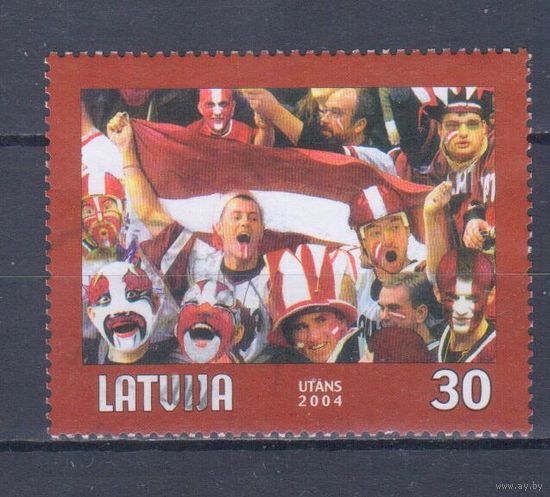 [2266] Латвия 2004. Спорт.Хоккей.Чемпионат мира.Фанаты на трибуне. Одиночный выпуск. Гашеная марка.