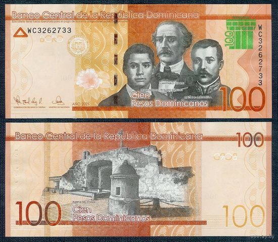 Доминикана 100 песо 2021 год, UNC