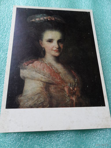 Открытка Рокотов Ф.С. (1735-1808). Портрет неизвестной в розовом платье. 1770-е г. Государственная Третьяковская галерея