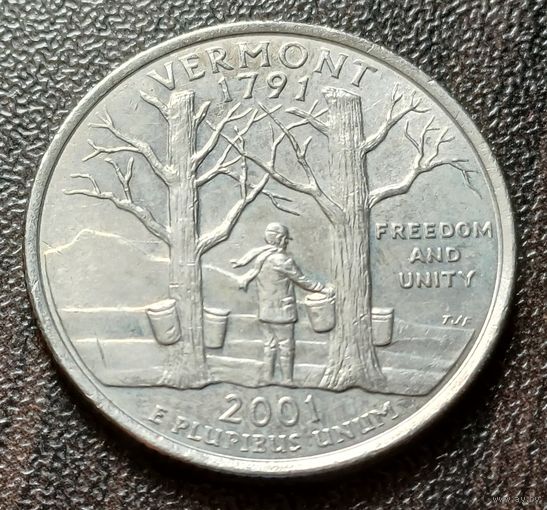 США 1/4 доллара, 2001 Квотер штата Вермонт   D  ( 1-2-7 )