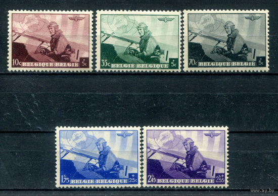 Бельгия - 1938г. - авиация, европейская авиапочтовая конференция, король Леопольд III, лётчик - 5 марок - полная серия, MH [Mi 466-470]. #2-Be-28-KS-1