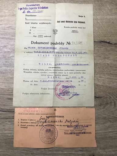 Dokument podrozy .3-Pulk Saperow Wilenskich. 1925.