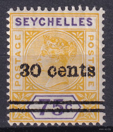 69.BrKSe. Великобритания. Колонии. Сейшельские острова. Виктория. Стандарт. Надпечатка нового номинала. 30C. 1902 г. Mi.#34.