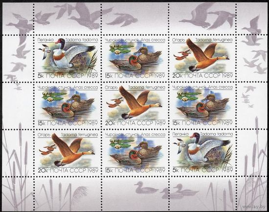 Малый лист марок СССР (6084-6086) 1989 год "Утки"