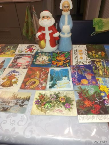 Открытки новогодние  и дед мороз со снегурочкой.