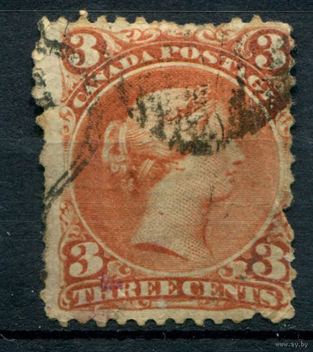 Британские колонии - Канада - 1868/77г. - королева Виктория, 3 с - 1 марка - гашёная [Mi 20]. #3-WB-92-A-1