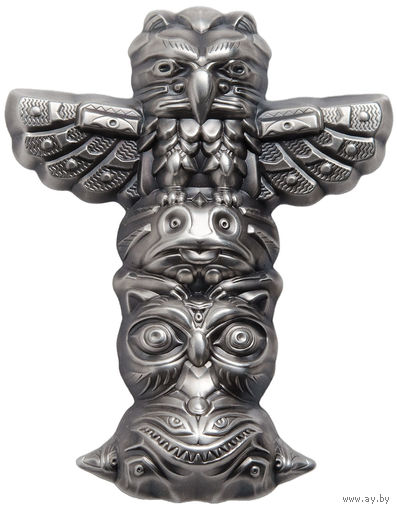 RARE Палау 10 долларов 2018г. "Тотемный столб 3D". Монета в подарочном футляре; номерной сертификат; коробка. СЕРЕБРО 62,20гр.(2 oz)..