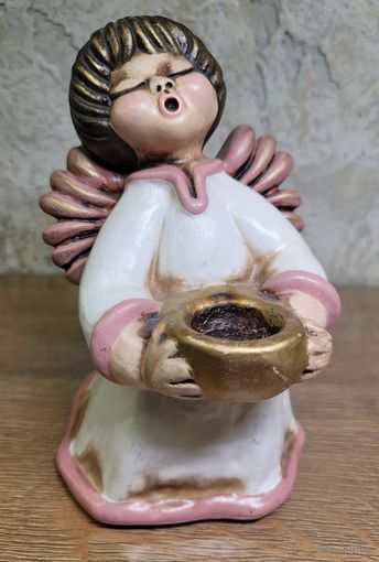 Подсвечник рождественский, статуэтка, ангел, майолика, Италия