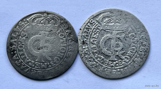 Монеты СЕРЕБРО Польша ТЫМФ 1665 и 1666 год ЯН КАЗИМИР ОТЛИЧНЫЕ
