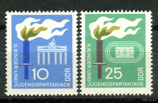 ГДР - 1968г. - Детская и молодёжная спартакиада - полная серия, MNH, 1 марка с потрескавшимся клеем [Mi 1375-1376] - 2 марки