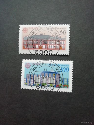 ФРГ 1990 Серия из двух марок "ЕВРОПА СЕПТ (EUROPA CEPT). Почтамты и почтовые учреждения города Франкфурт-на-Майне" (гашеные с клеем) Мi.1461-1462 каталог 1.00 евро