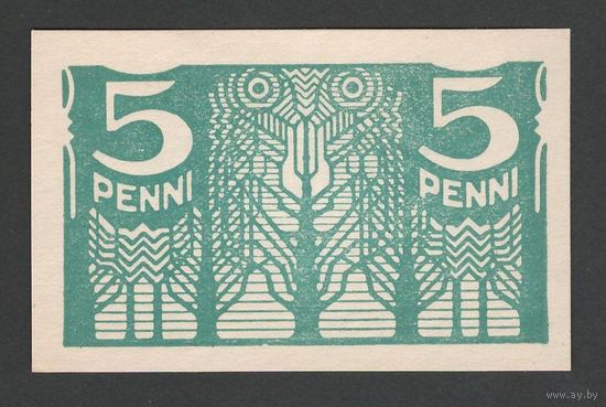 Эстония 5 пенни 1919 года. Тип Р-39. Состояние UNC!