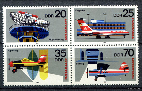 ГДР - 1980г. - 25 лет авиапочте - 4 марки - сцепка - полная серия, MNH [Mi 2516-2519]. #O-Se-Z-1-36