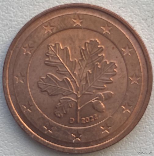 Германия 2 евроцента 2022 г. D
