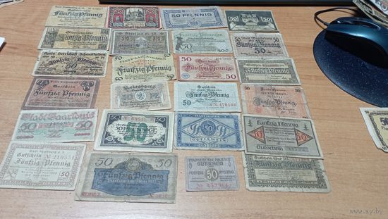 Кучка уставших немецких нотгельдов 1917-1922 года 24  штуки 2