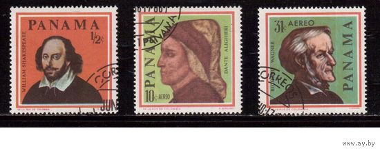 Панама-1966(Мих.868-870) ,  гаш., Личности, Данте, Шекспир, Авгнер