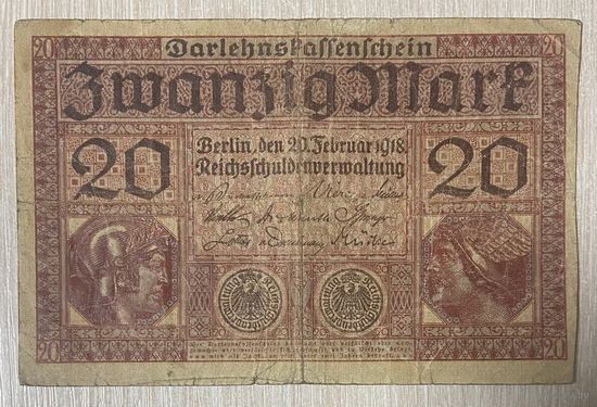 Банкнота 20 марок 1918 год. Германская империя. С рубля без МЦ.