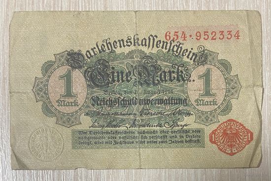 Банкнота 1 марка 1914 год. Германская империя. С рубля без МЦ.