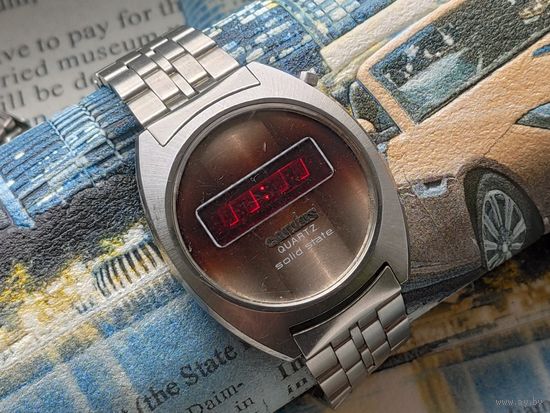 Наручные электронные часы Convus с "родным" браслетом, made in Hong Kong, светодиодная индикация, 1970...1980-е гг., под восстановление. Редкие!!! Торг.