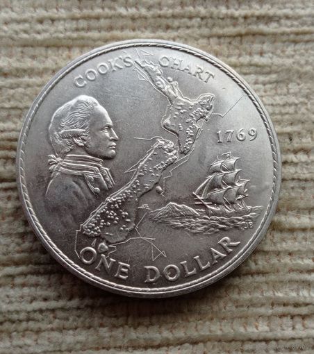 Werty71 Новая Зеландия 1 доллар крона 1969 200 лет путешествию Капитана Кука Корабль