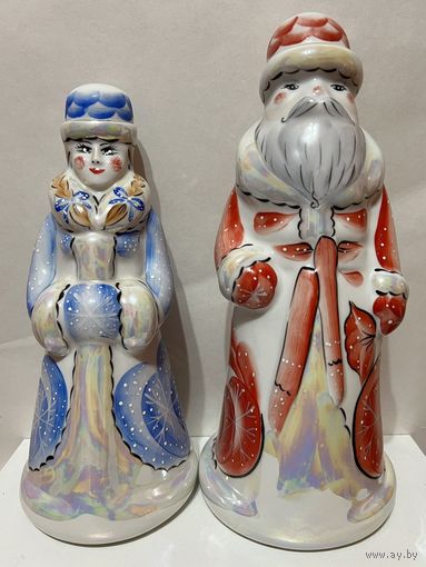 РЕДКИЕ! Добрушский фарфор! Статуэтки - штофы "Дед Мороз и Снегурочка" одним лотом. АУКЦИОН не с рубля без МПЦ.