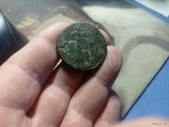 2 копейки 1758 г. номинал сверху перечекан с облачной копейки 1756 г. (видна дата) гуртовая надпись нечастая монетка Российская Империя