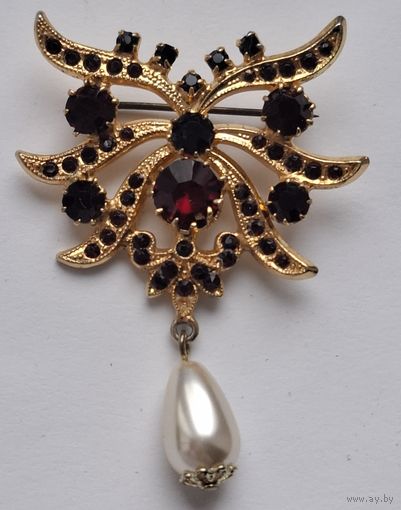 Брошь, гранатовые кристаллы. 80-е, Чехословакия