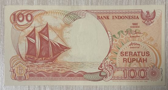 Банкнота Индонезия. 100 рупий 1992 год.