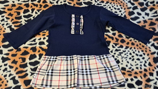 Платье сине-бежевое, юбка в клетку, новое без бирки на 3-5лет