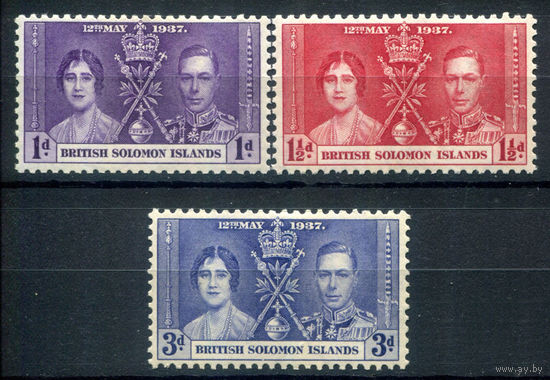 Британские Соломоновы острова - 1937г. - коронация короля Георга VI и королевы Елизаветы - 3 марки - полная серия, MH, MLH [Mi 56-58]. #2-Bc-D-KS-3