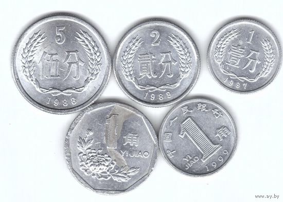 Китай набор 5 монет