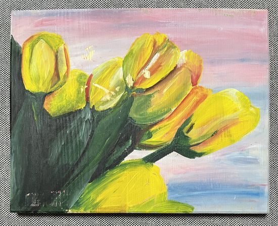 Живопись на доске "Тюльпаны"