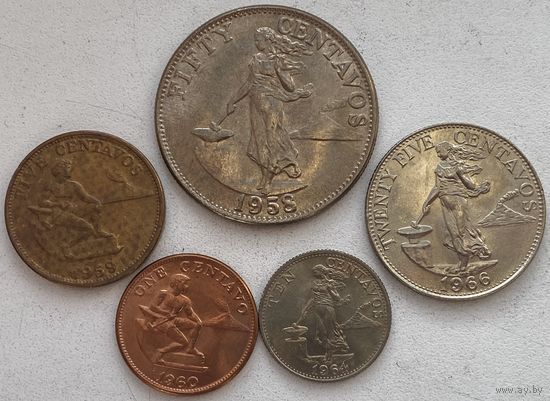Филиппины 1, 5, 10, 25, 50 сентаво 1958 - 1966 гг. набор 5 шт.