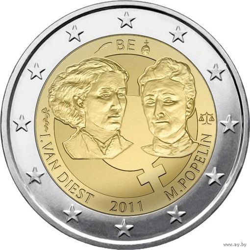 2 евро 2011 Бельгия 100 лет Международному женскому дню UNC из ролла