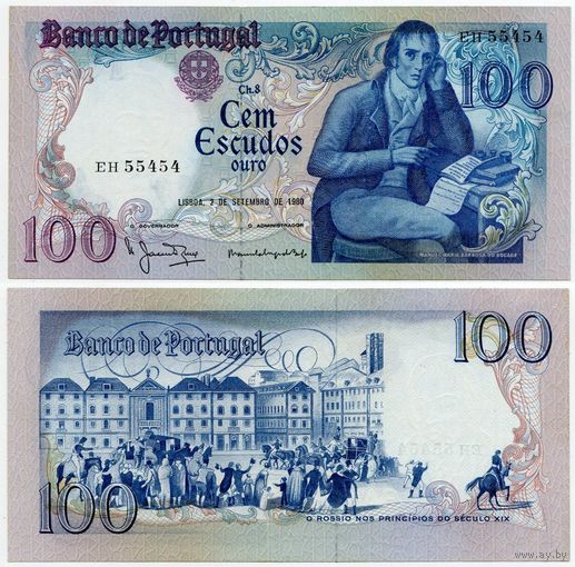 Португалия. 100 эскудо (образца 1980 года, P178a, подпись 4, aUNC)