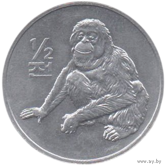Корейская Народная Демократическая Республика. (Северная Корея, КНДР). 1/2 чона 2002. Мир животных. Фауна. Орангутан.