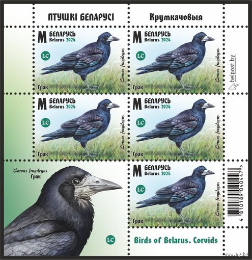 2024г Беларусь MNH Малый лист "Птицы Беларуси. Врановые"