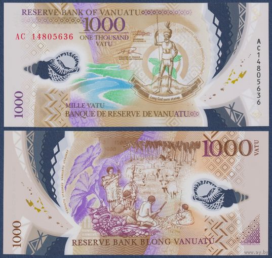 Вануату, 1000 вату 2014 г., P-13 2014(2) (AC, полимер, меланезийский вождь, фермеры), UNC