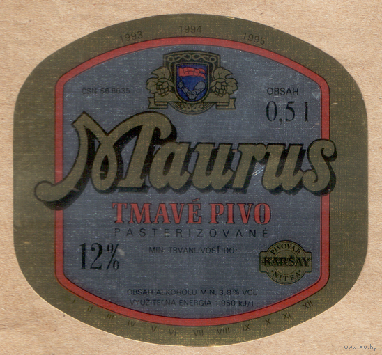 Этикетка пива Maurus Чехия Ф906
