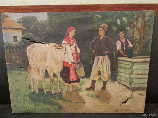 Картина "Встреча. В Деревне" Гомонов В.К. 1951г Холст,масло. Редкость! Соцреализм!