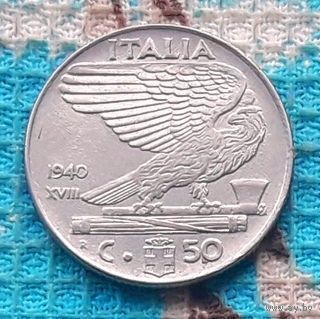 Италия 50 центов 1940 года. Фашистская Италия. II Мировая война.