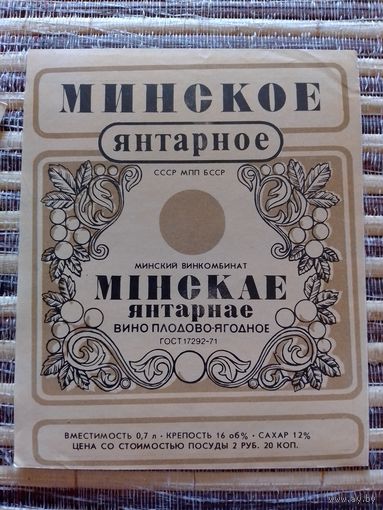Этикетки от вина. БССР. Минск