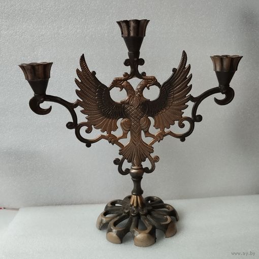 Подсвечник на 3 свечи Герб российской Империи, высота 30.5 см