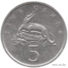 Ямайка (Королевство Содружества Наций). 5 центов 1987. Фауна. Острорылый крокодил.