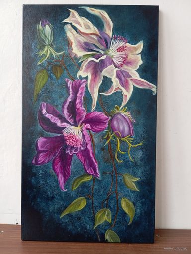 Картина маслом "Клематисы"