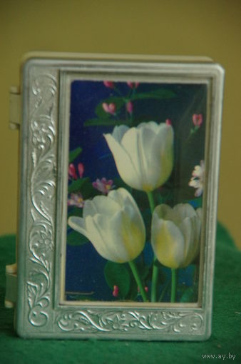 Шкатулка из СССР  (  металл , пластик )   9,5 х 14 , высота 3,3 см