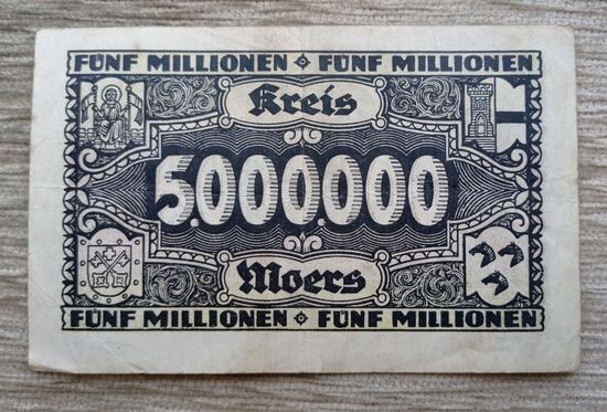 Werty71 Германия 5 миллионов 5000000 марок 1923 Мёрс Моерс 5 000 000 банкнота гроссгельд