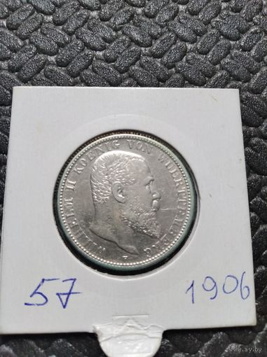 Германия 2 марки вюрттенберг 1906г.